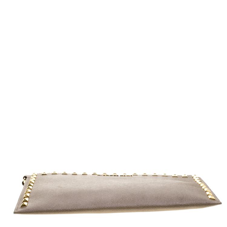 Pre Owned Michael Kors Beige Leather Studded Clutch