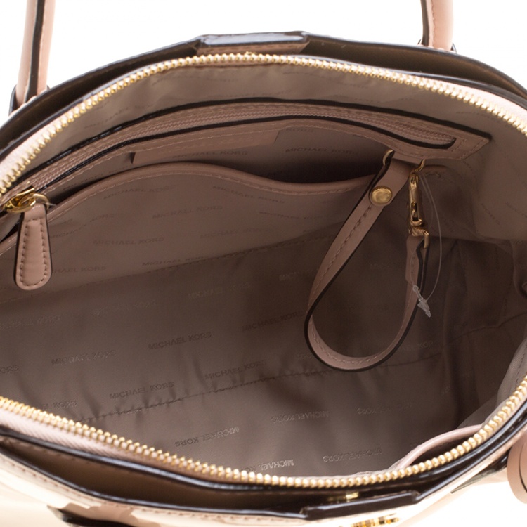 Pre Owned Michael Kors Dusty Pink Patent leather Large Mercer Dome Satchel