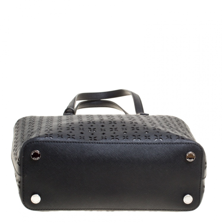 Pre Owned Michael Michael Kors Black Laser Cut Leather Medium Hayley Tote