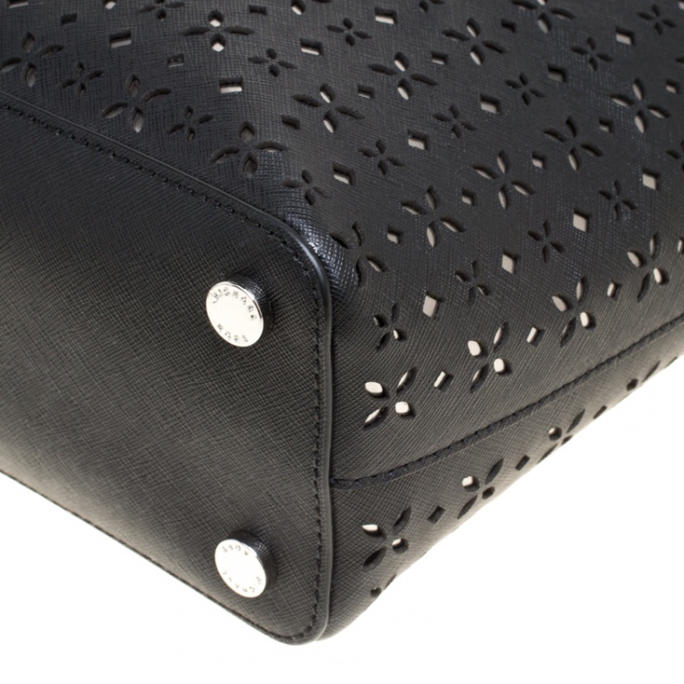 Pre Owned Michael Michael Kors Black Laser Cut Leather Medium Hayley Tote