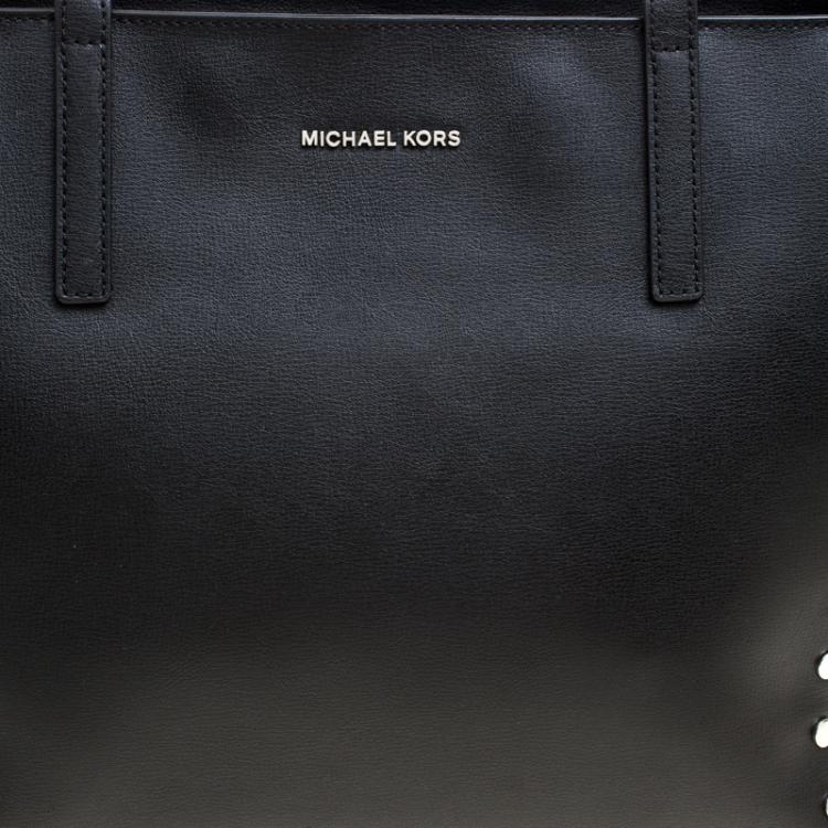 Pre Owned Michael Kors Black Leather Large Rivington Studded Tote