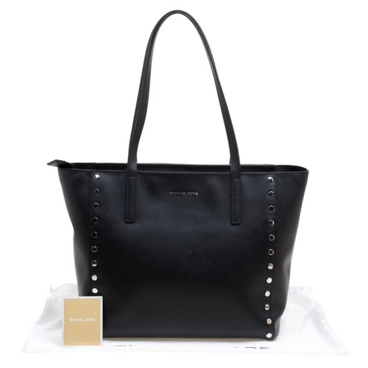 Pre Owned Michael Kors Black Leather Large Rivington Studded Tote