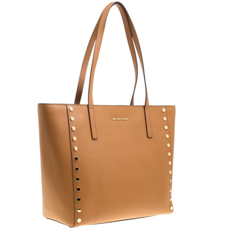 Pre Owned Michael Kors Tan Leather Rivington Studded Tote