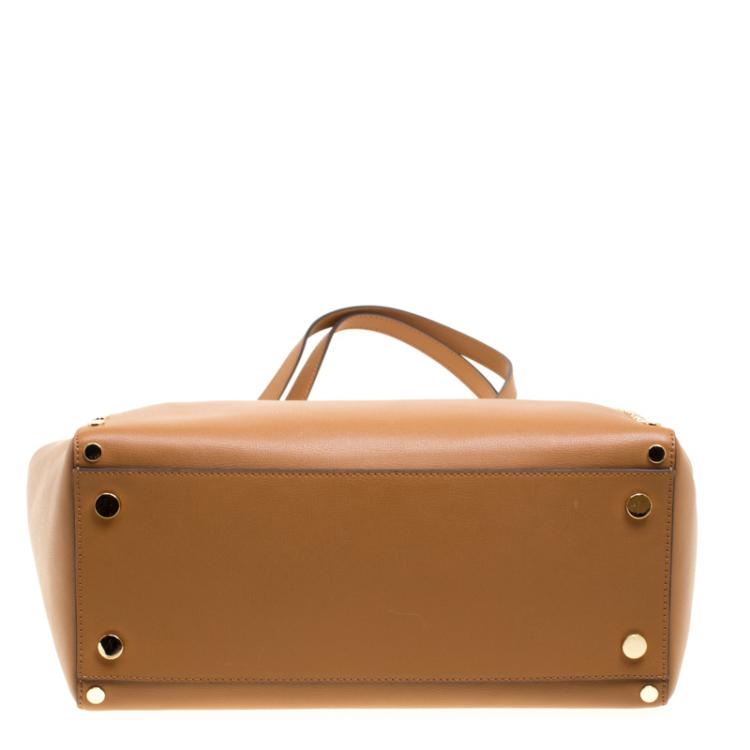 Pre Owned Michael Kors Tan Leather Rivington Studded Tote