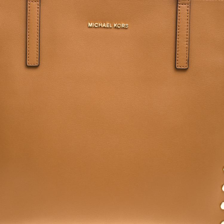 Pre Owned Michael Kors Tan Leather Rivington Studded Tote