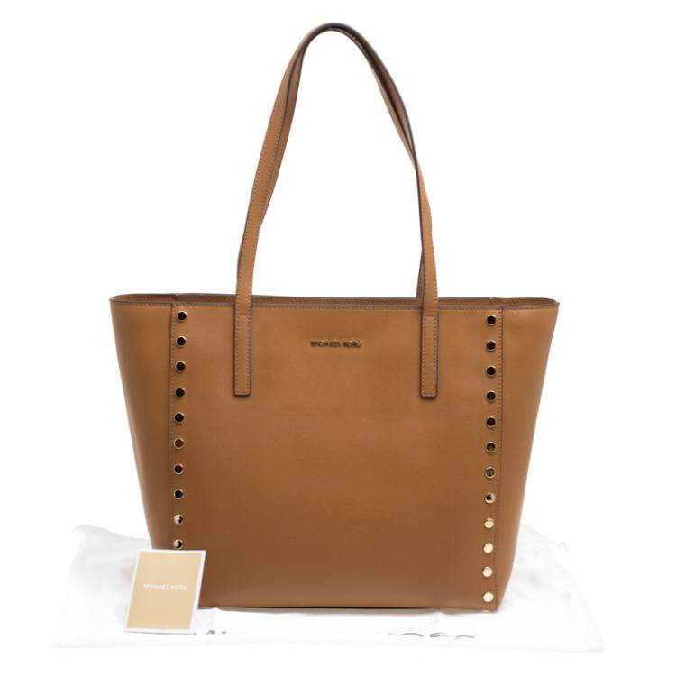 Pre Owned Michael Kors Tan Leather Rivington Studded Tote
