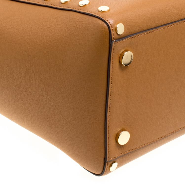 Pre Owned Michael Kors Tan Leather Rivington Studded Tote