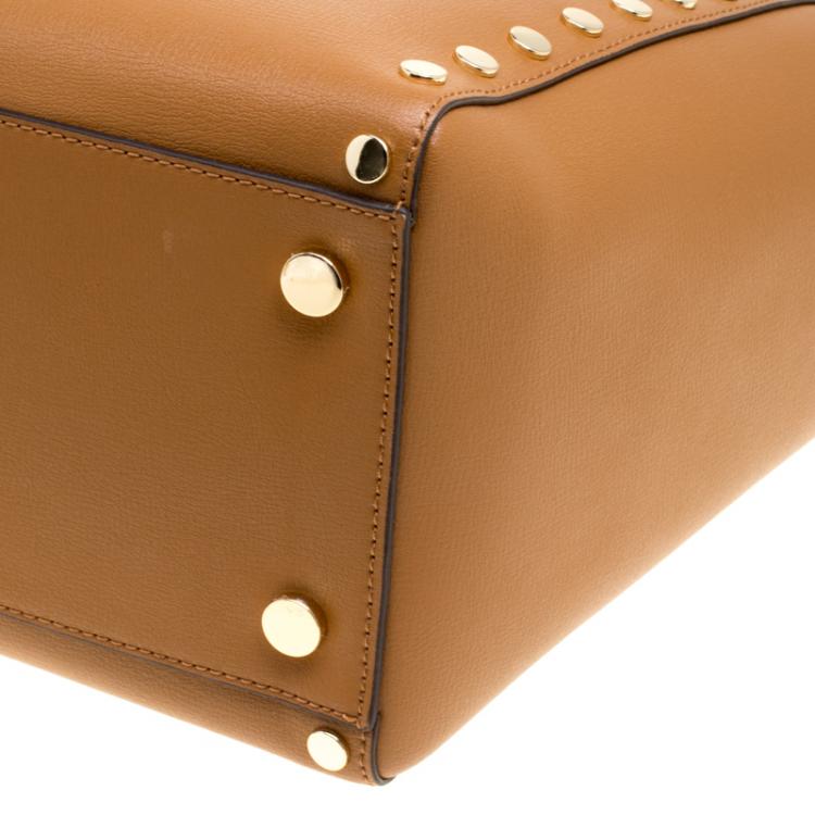 Pre Owned Michael Kors Tan Leather Rivington Studded Tote