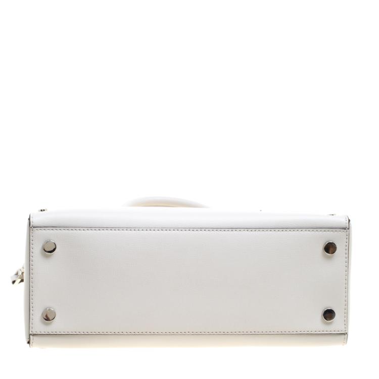 Pre Owned Michael Kors Light Grey Leather Large Sylvie Studded Satchel