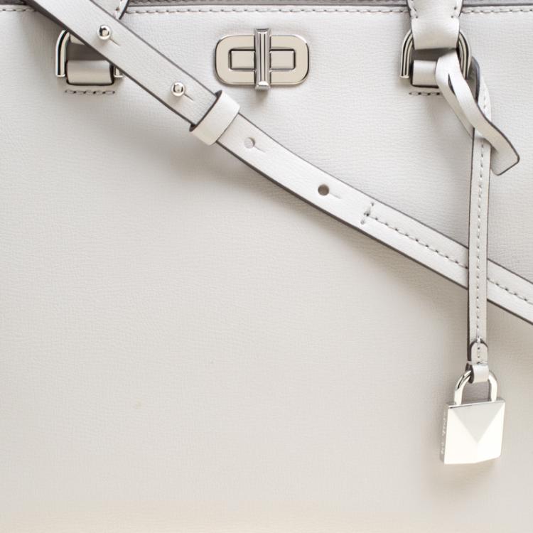 Pre Owned Michael Kors Light Grey Leather Large Sylvie Studded Satchel