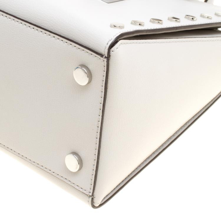 Pre Owned Michael Kors Light Grey Leather Large Sylvie Studded Satchel