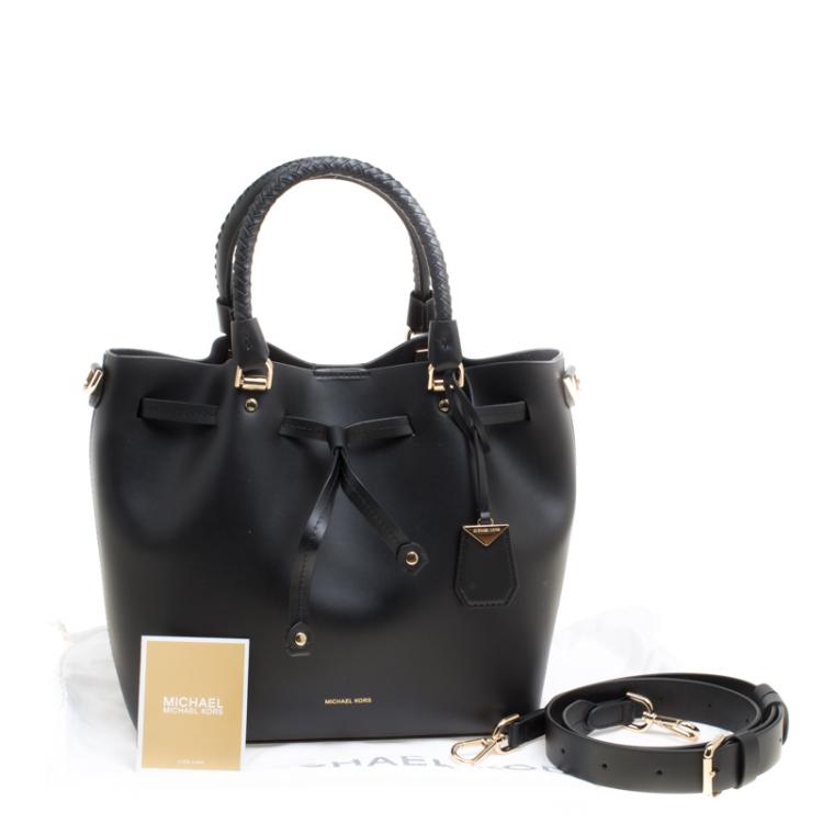 Pre Owned Michael Kors Black Leather Blakely Drawstring Bucket Bag