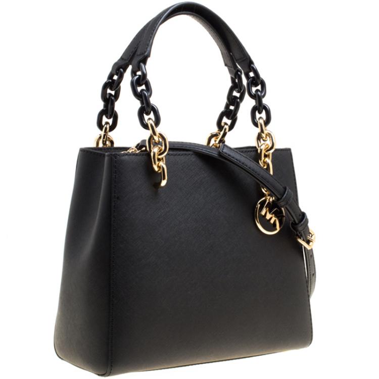 Pre Owned Michael Kors Black Leather Medium Cynthia Satchel