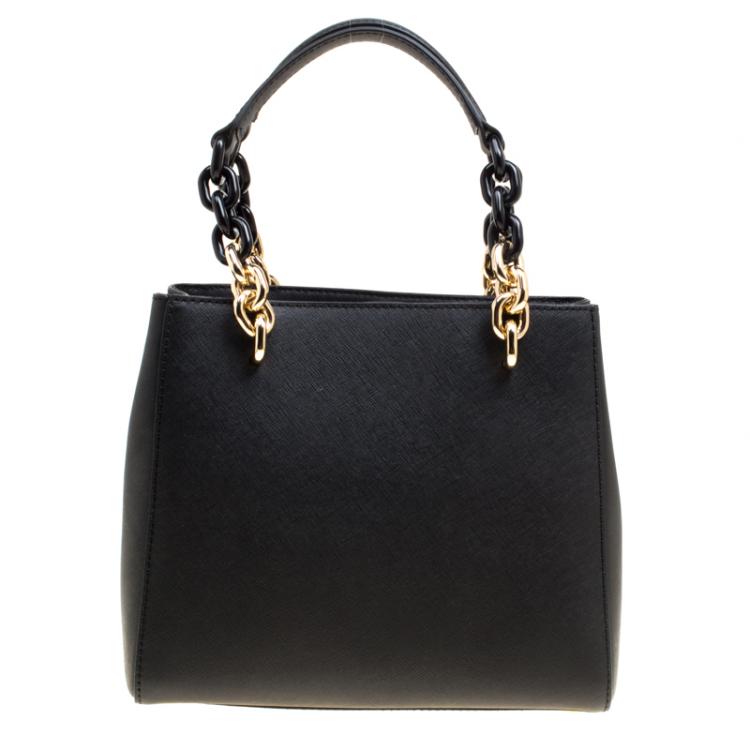 Pre Owned Michael Kors Black Leather Medium Cynthia Satchel