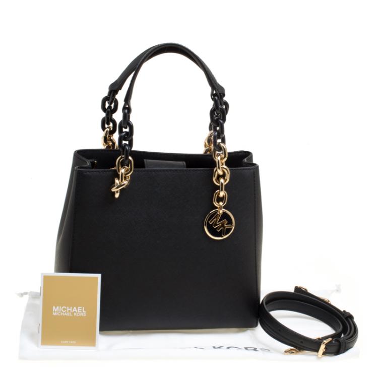 Pre Owned Michael Kors Black Leather Medium Cynthia Satchel