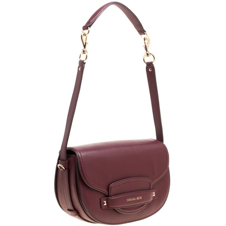 Pre Owned Michael Kors Burgundy Leather Medium Cary Saddle Shoulder Bag