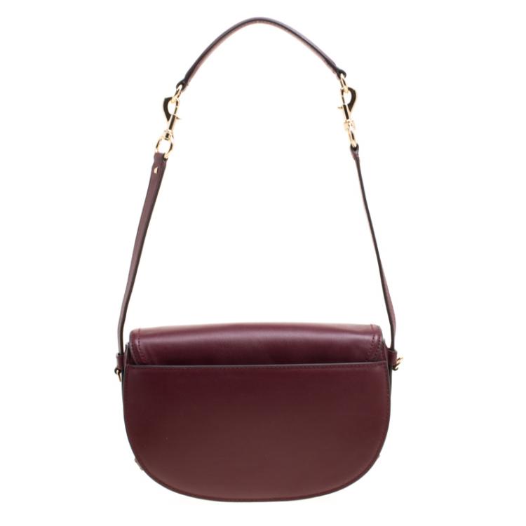 Pre Owned Michael Kors Burgundy Leather Medium Cary Saddle Shoulder Bag