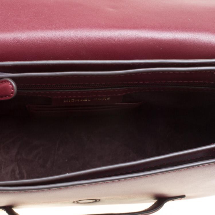 Pre Owned Michael Kors Burgundy Leather Medium Cary Saddle Shoulder Bag