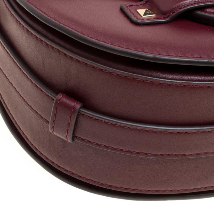 Pre Owned Michael Kors Burgundy Leather Medium Cary Saddle Shoulder Bag