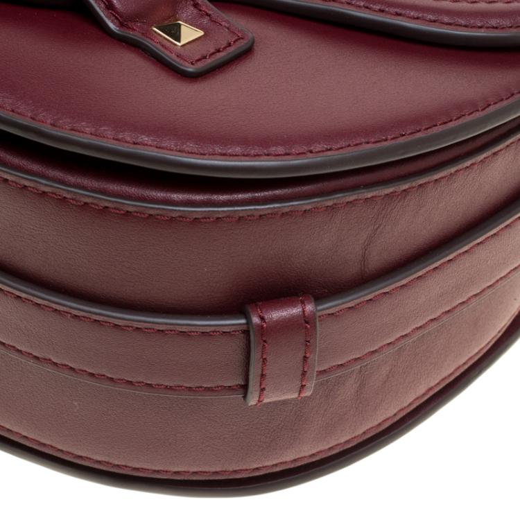 Pre Owned Michael Kors Burgundy Leather Medium Cary Saddle Shoulder Bag