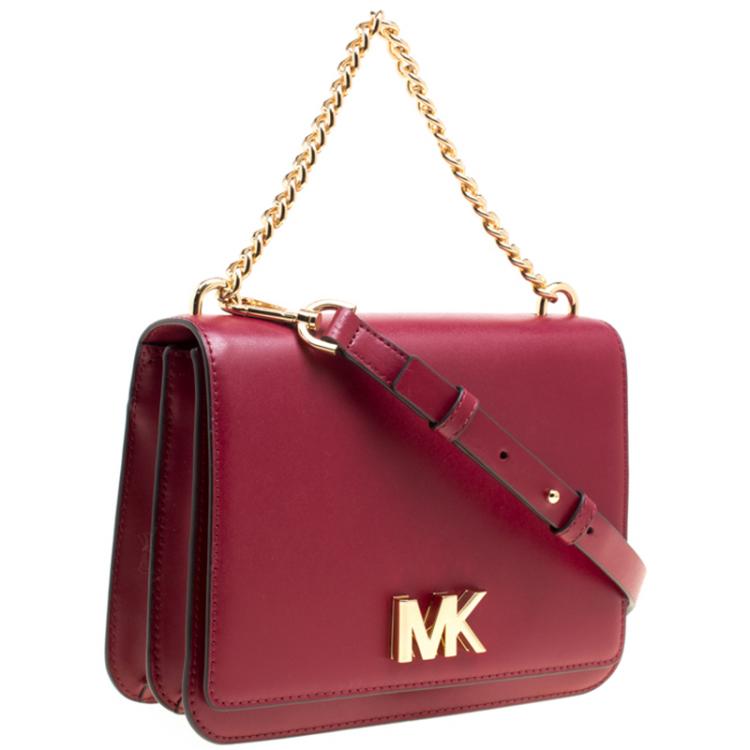 Pre Owned Michael Kors Maroon Leather Mott Chain Swag Shoulder Bag