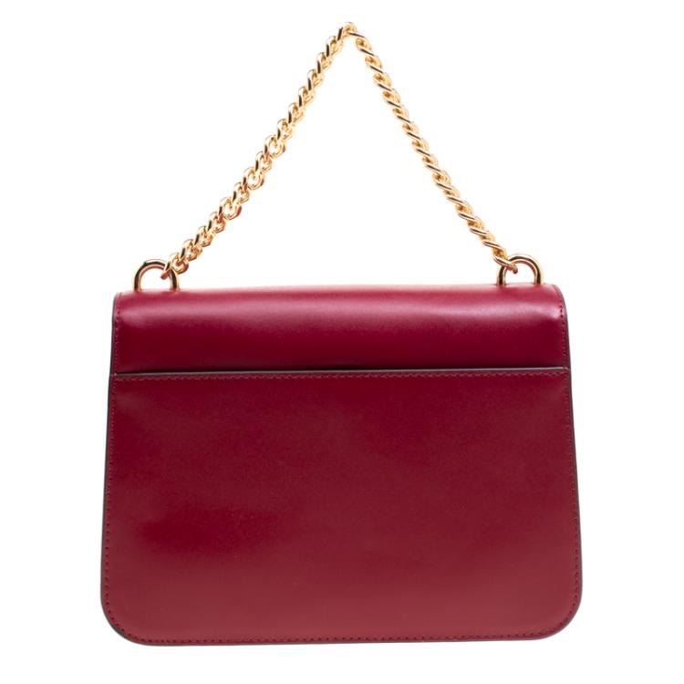 Pre Owned Michael Kors Maroon Leather Mott Chain Swag Shoulder Bag