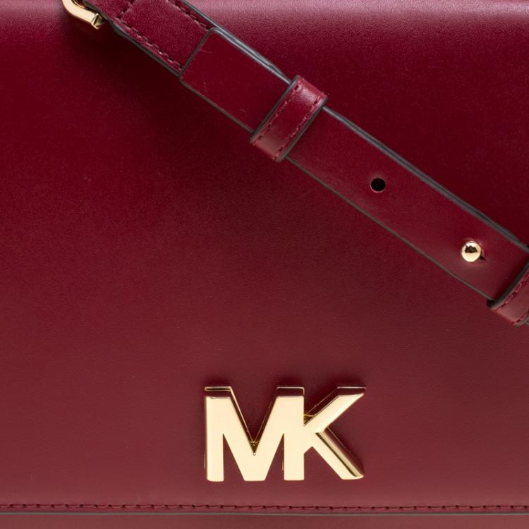 Pre Owned Michael Kors Maroon Leather Mott Chain Swag Shoulder Bag