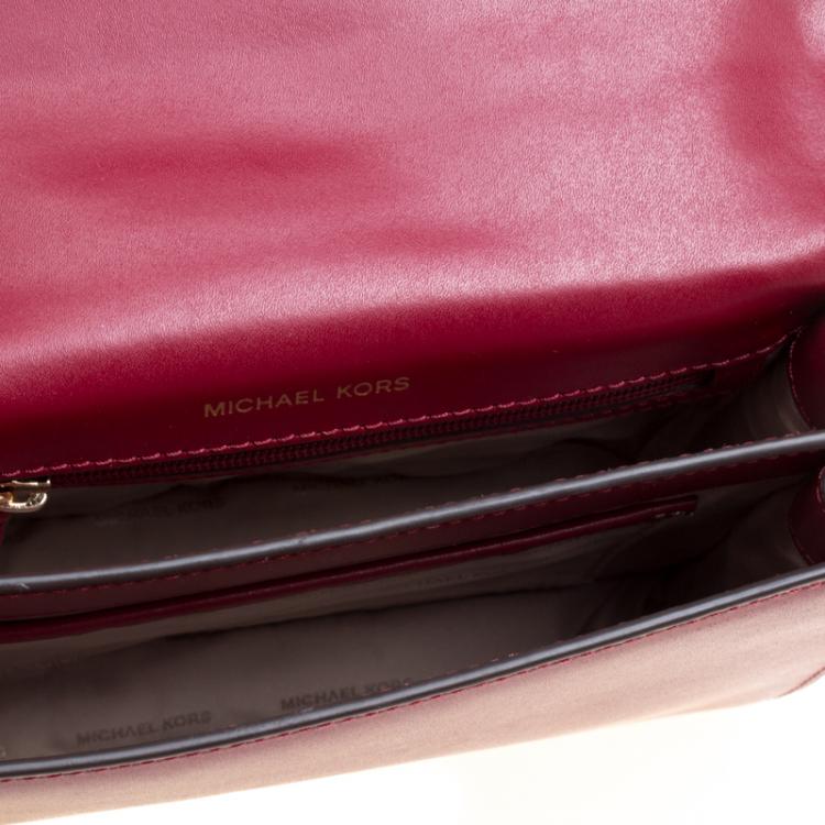 Pre Owned Michael Kors Maroon Leather Mott Chain Swag Shoulder Bag