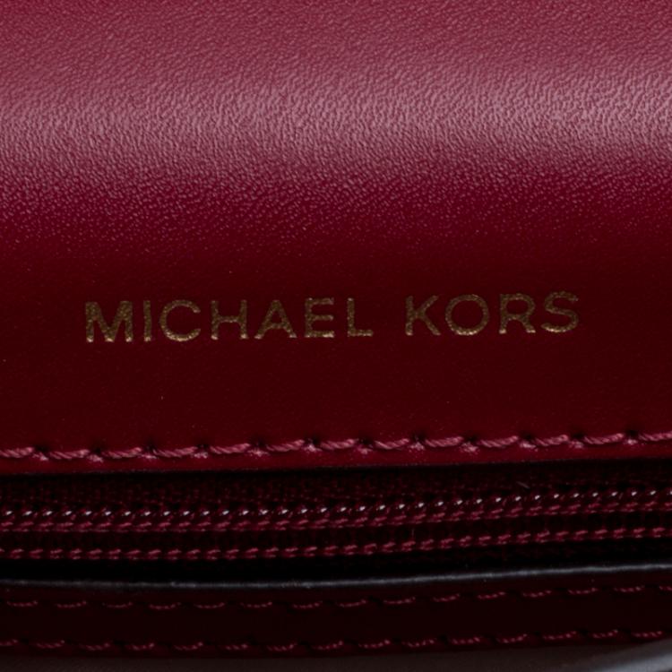 Pre Owned Michael Kors Maroon Leather Mott Chain Swag Shoulder Bag