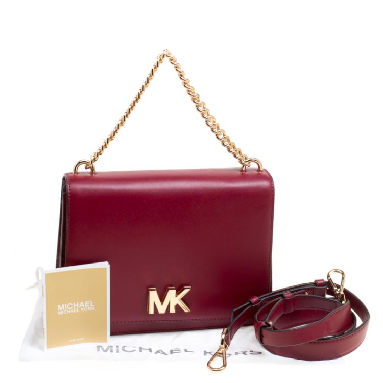 Pre Owned Michael Kors Maroon Leather Mott Chain Swag Shoulder Bag