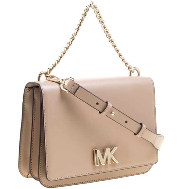 Pre Owned Michael Kors Beige Leather Large Mott Chain Swag Shoulder Bag