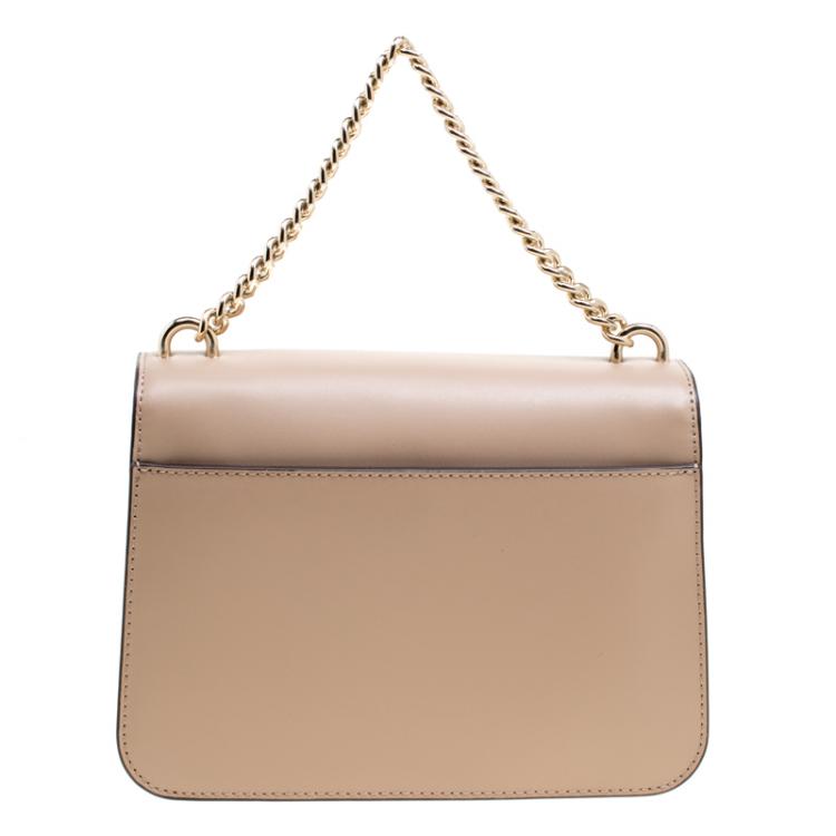 Pre Owned Michael Kors Beige Leather Large Mott Chain Swag Shoulder Bag
