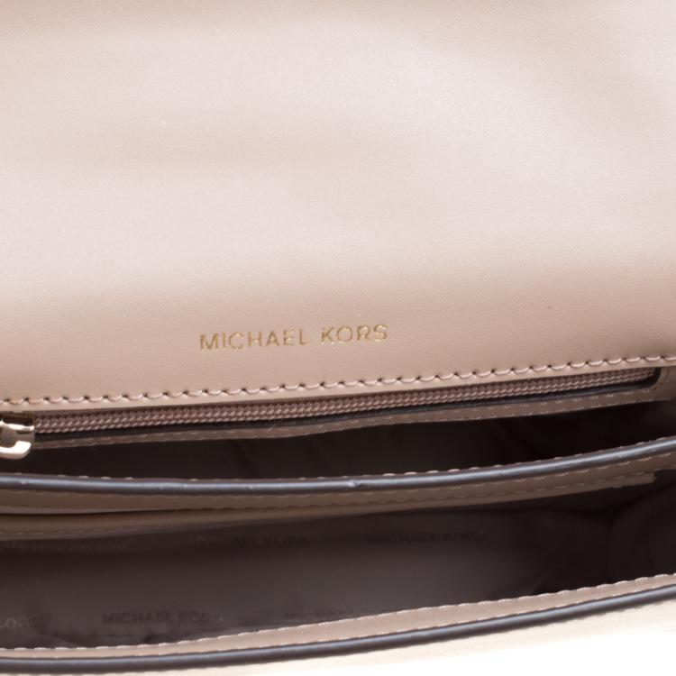 Pre Owned Michael Kors Beige Leather Large Mott Chain Swag Shoulder Bag
