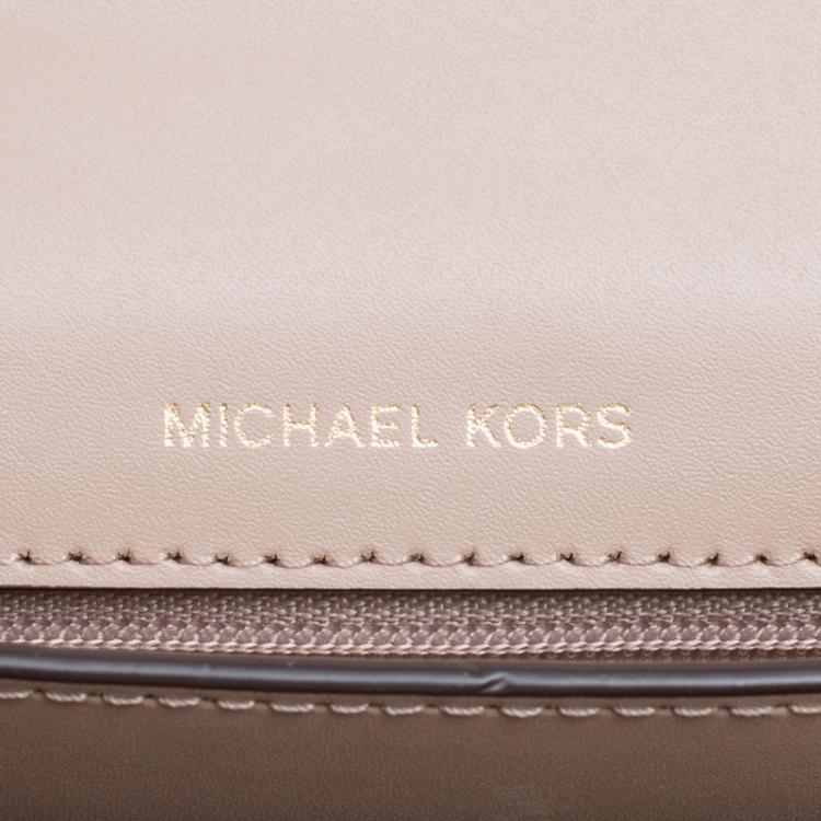 Pre Owned Michael Kors Beige Leather Large Mott Chain Swag Shoulder Bag