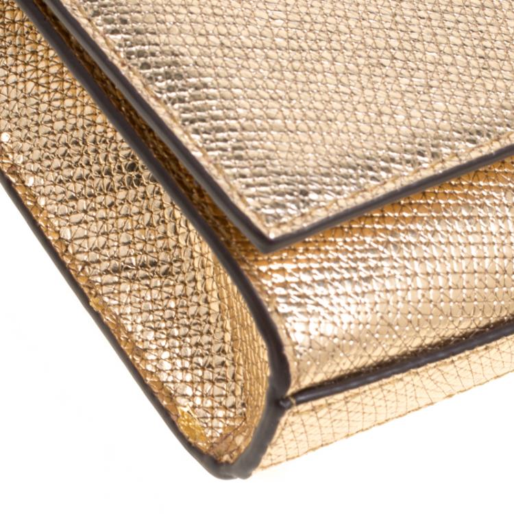 Pre Owned Michael Kors Light Gold Leather Mott East West Chain Clutch