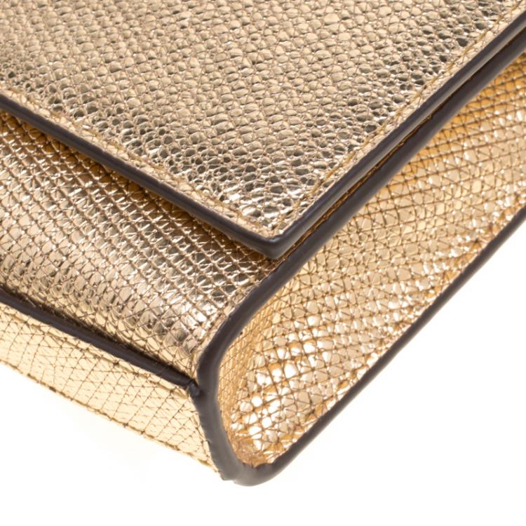 Pre Owned Michael Kors Light Gold Leather Mott East West Chain Clutch