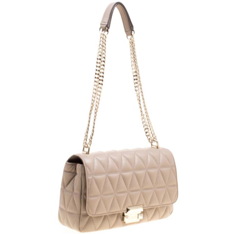 Pre Owned Michael Kors Beige Quilted Leather Large Sloan Studded Chain Shoulder Bag