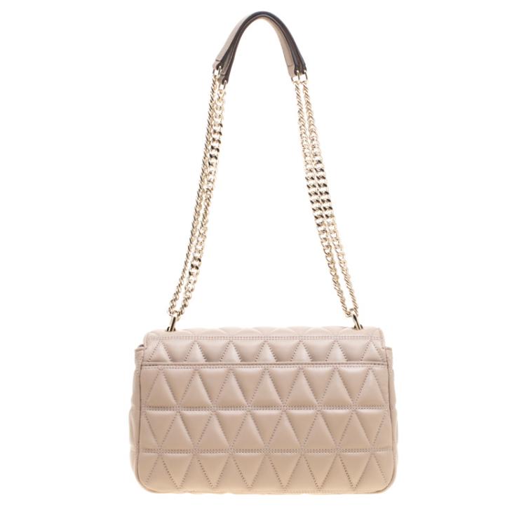 Pre Owned Michael Kors Beige Quilted Leather Large Sloan Studded Chain Shoulder Bag