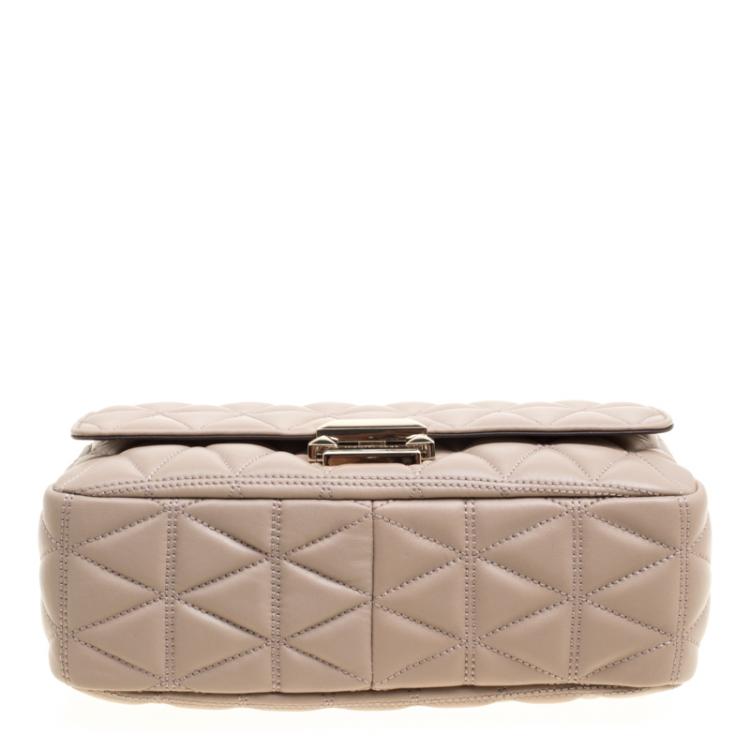 Pre Owned Michael Kors Beige Quilted Leather Large Sloan Studded Chain Shoulder Bag