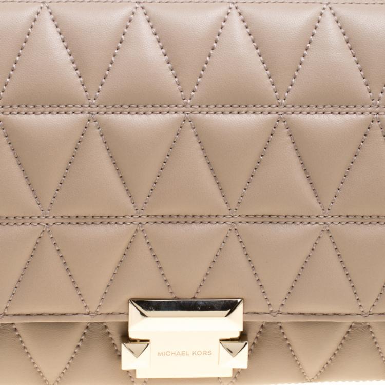 Pre Owned Michael Kors Beige Quilted Leather Large Sloan Studded Chain Shoulder Bag