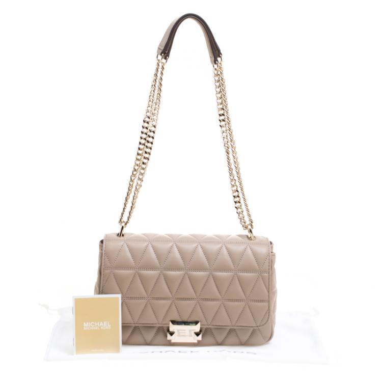 Pre Owned Michael Kors Beige Quilted Leather Large Sloan Studded Chain Shoulder Bag