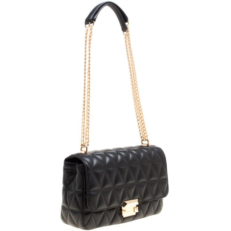 Pre Owned Michael Kors Black Quilted Leather Large Sloan Studded Chain Shoulder Bag