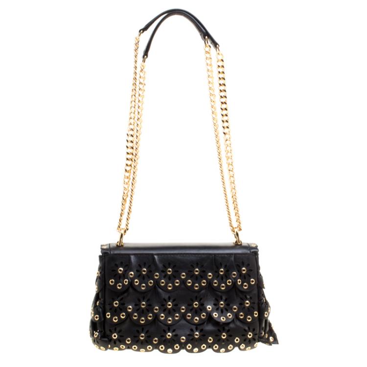 Pre Owned Michael Kors Black Leather Small Sloan Studded Chain Shoulder Bag