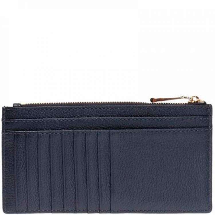 Pre Owned Michael Kors Blue Pebbled Leather Large Card Case