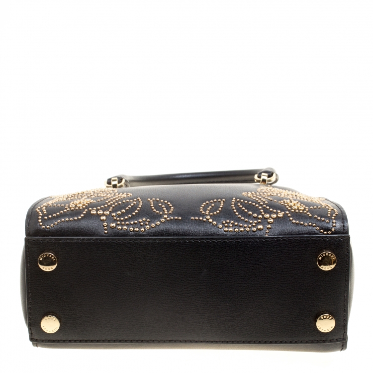 Pre Owned Michael Kors Black Leather Small Ellis Studded Top Handle Bag
