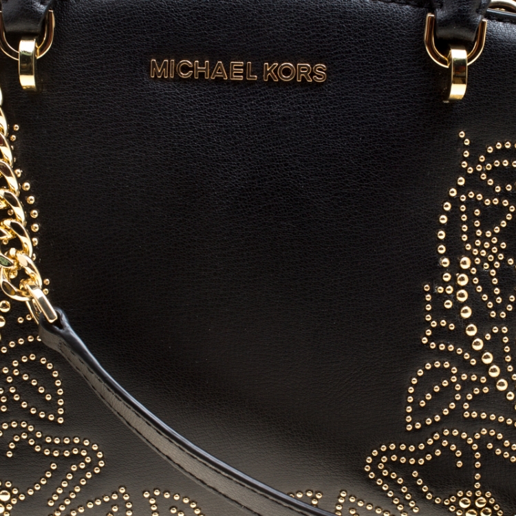 Pre Owned Michael Kors Black Leather Small Ellis Studded Top Handle Bag