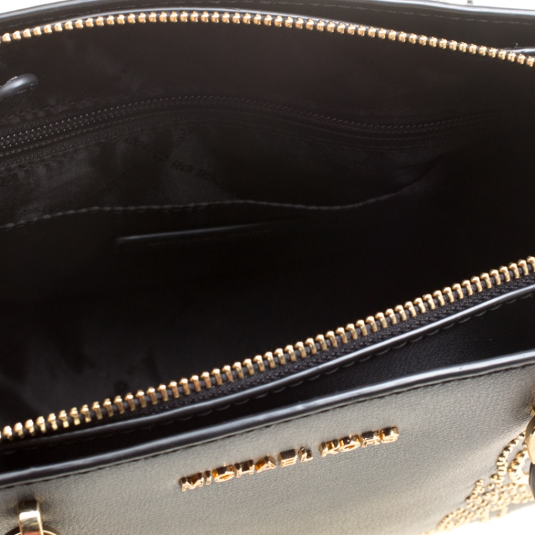 Pre Owned Michael Kors Black Leather Small Ellis Studded Top Handle Bag
