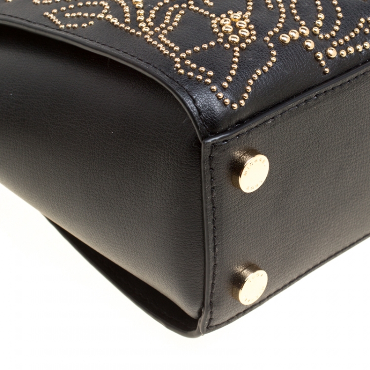 Pre Owned Michael Kors Black Leather Small Ellis Studded Top Handle Bag