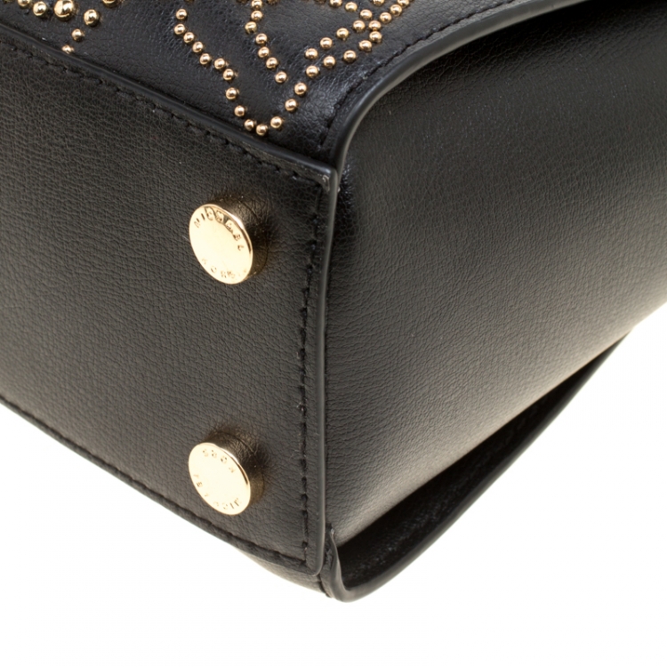 Pre Owned Michael Kors Black Leather Small Ellis Studded Top Handle Bag
