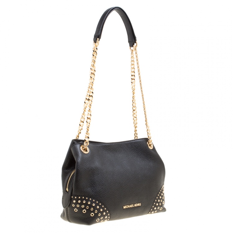 Pre Owned Michael Kors Black Leather Medium Studded Chain Shoulder Bag